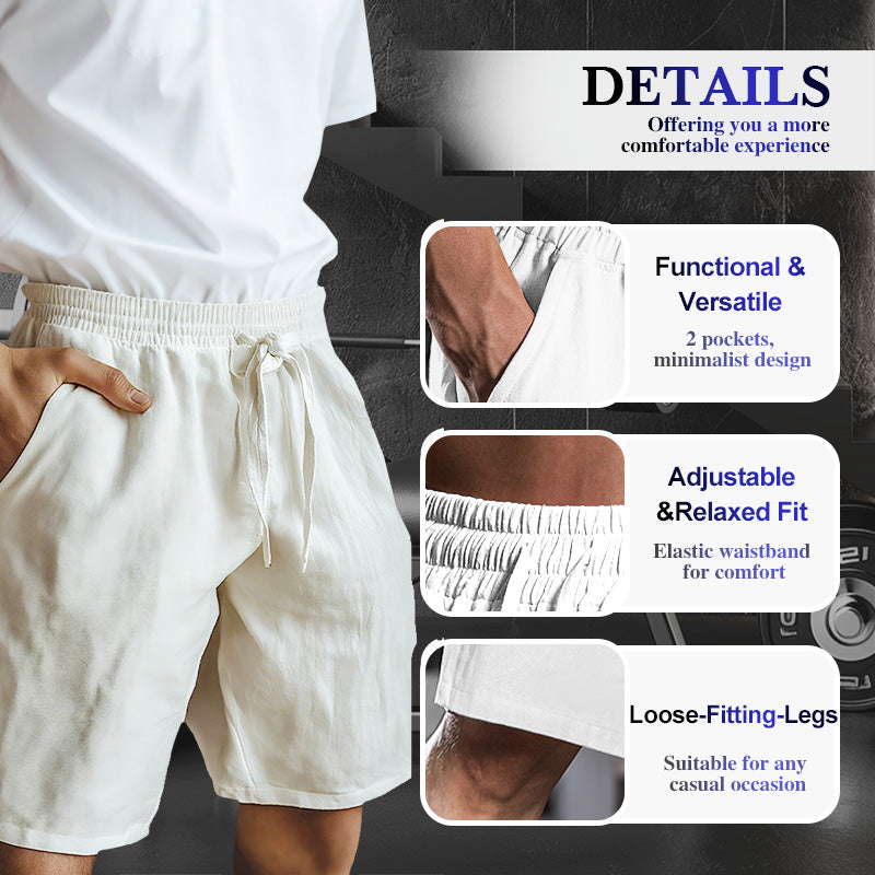 (S-3XL) 🌿 Short homme en coton et lin uni, cordon de serrage élastique