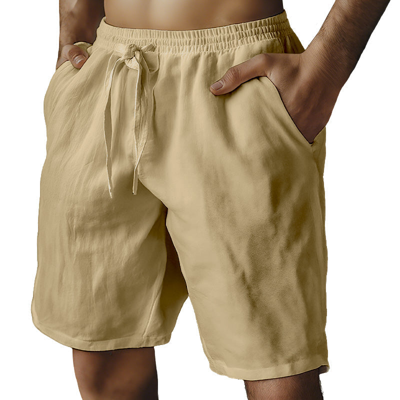 (S-3XL) 🌿 Short homme en coton et lin uni, cordon de serrage élastique