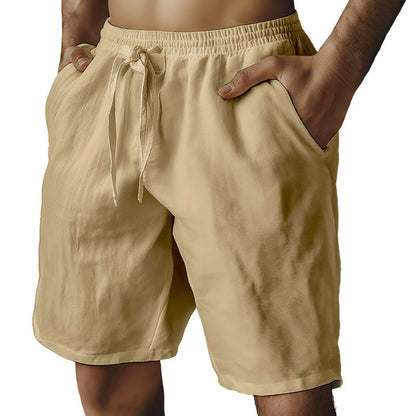 (S-3XL) 🌿 Short homme en coton et lin uni, cordon de serrage élastique