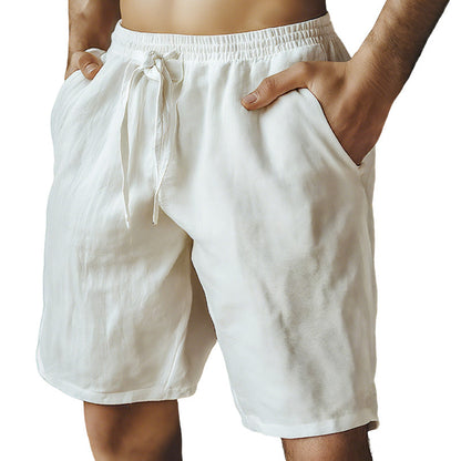 (S-3XL) 🌿 Short homme en coton et lin uni, cordon de serrage élastique
