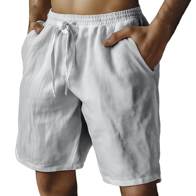 (S-3XL) 🌿 Short homme en coton et lin uni, cordon de serrage élastique
