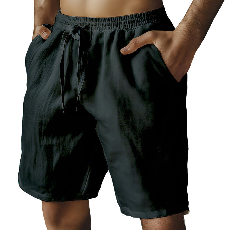 (S-3XL) 🌿 Short homme en coton et lin uni, cordon de serrage élastique