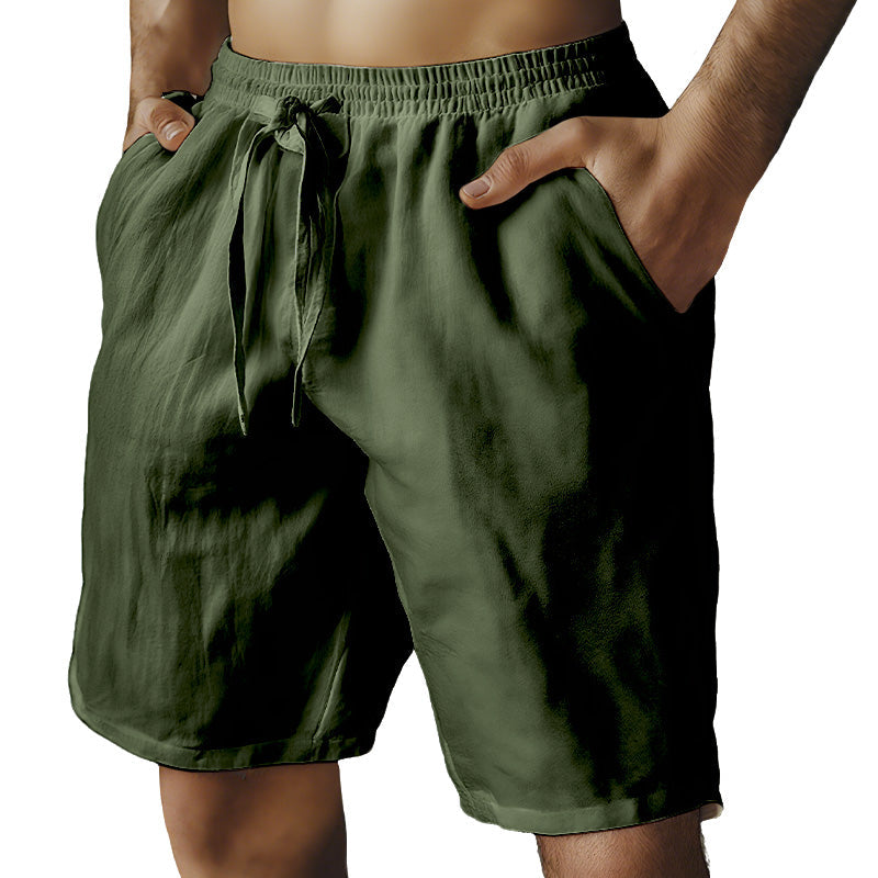 (S-3XL) 🌿 Short homme en coton et lin uni, cordon de serrage élastique