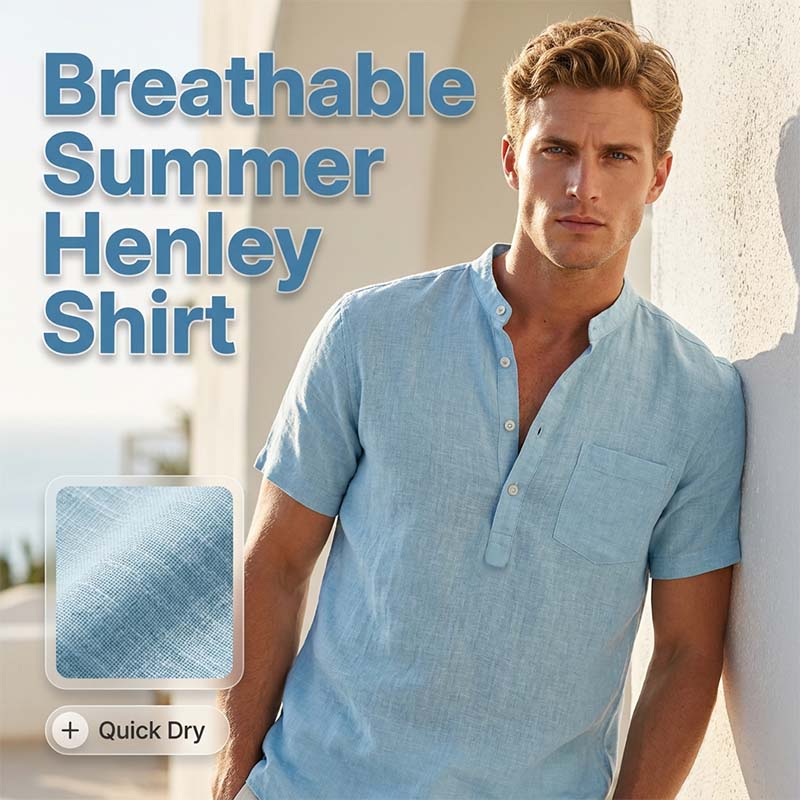 Chemise Henley Homme à Manches Courtes en Mélange de Lin