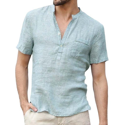 Chemise Henley Homme à Manches Courtes en Mélange de Lin