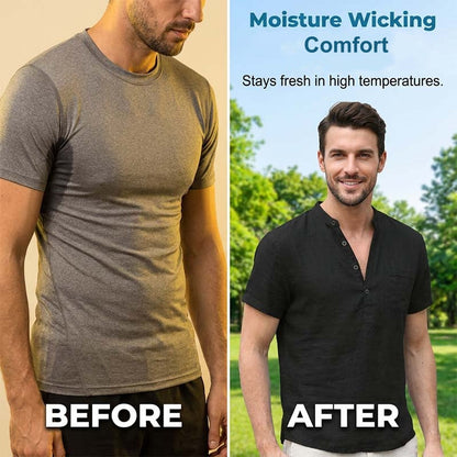 Chemise Henley Homme à Manches Courtes en Mélange de Lin