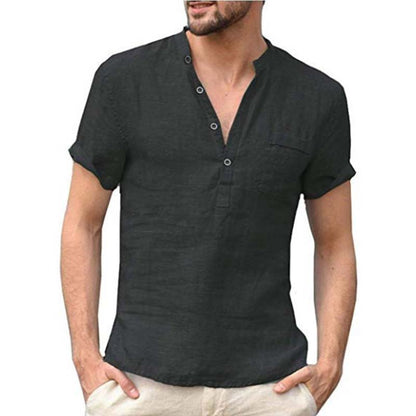 Chemise Henley Homme à Manches Courtes en Mélange de Lin