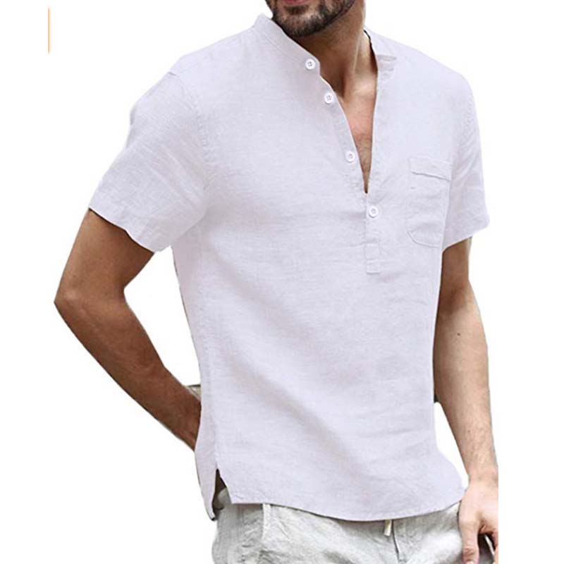 Chemise Henley Homme à Manches Courtes en Mélange de Lin