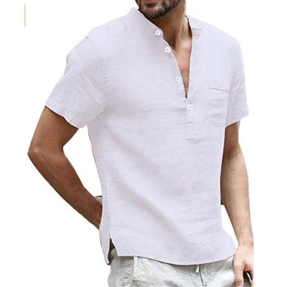Chemise Henley Homme à Manches Courtes en Mélange de Lin
