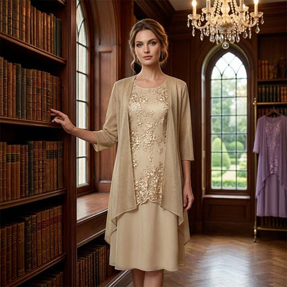 Ensemble robe formelle mi-genou et cardigan pour femme