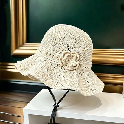 📢⏰👒 PROMO -50% ! Chapeau Bob au Crochet pour Femme avec Fleur – Bord Large, Sangle Menton, 5 Couleurs (Coton)