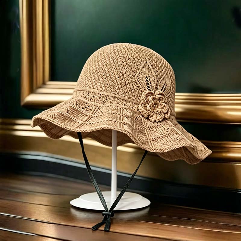 📢⏰👒 PROMO -50% ! Chapeau Bob au Crochet pour Femme avec Fleur – Bord Large, Sangle Menton, 5 Couleurs (Coton)