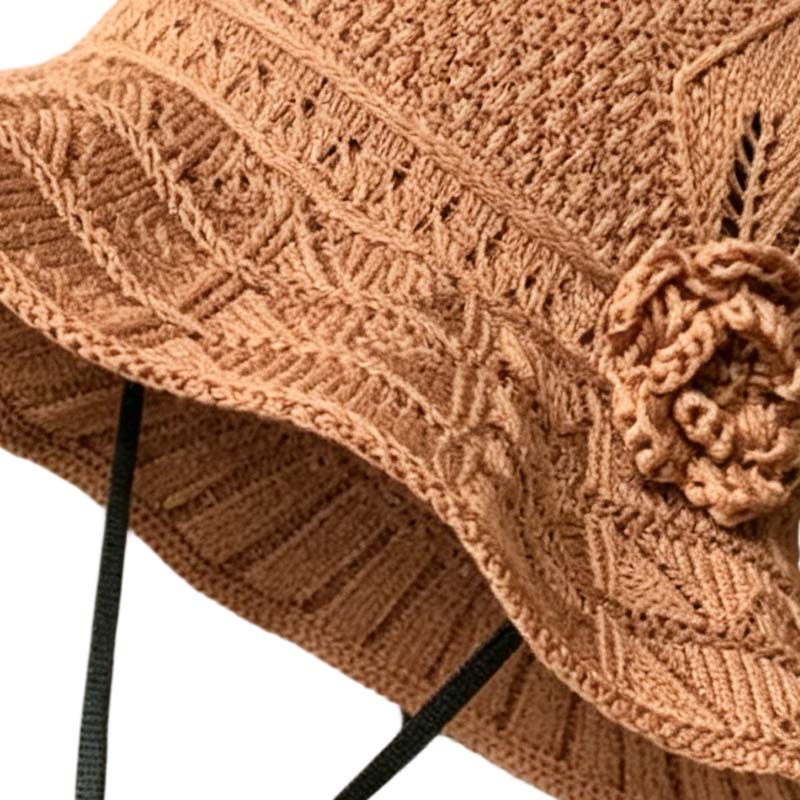 📢⏰👒 PROMO -50% ! Chapeau Bob au Crochet pour Femme avec Fleur – Bord Large, Sangle Menton, 5 Couleurs (Coton)