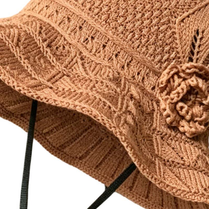 📢⏰👒 PROMO -50% ! Chapeau Bob au Crochet pour Femme avec Fleur – Bord Large, Sangle Menton, 5 Couleurs (Coton)
