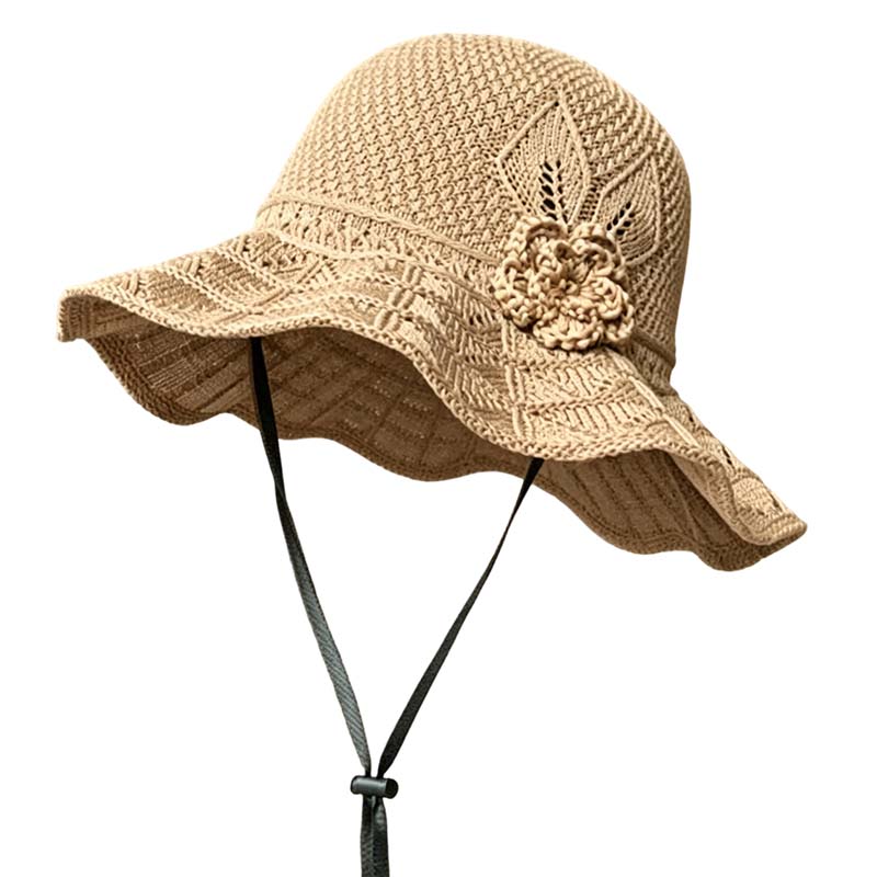 📢⏰👒 PROMO -50% ! Chapeau Bob au Crochet pour Femme avec Fleur – Bord Large, Sangle Menton, 5 Couleurs (Coton)