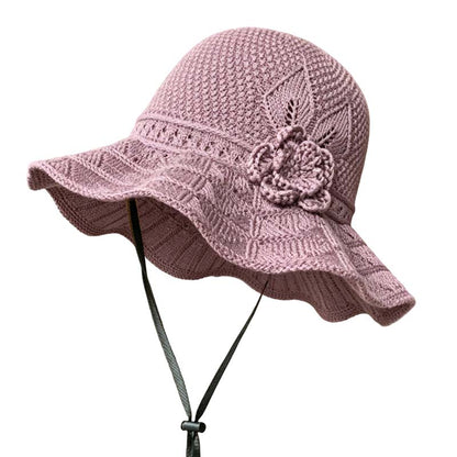 📢⏰👒 PROMO -50% ! Chapeau Bob au Crochet pour Femme avec Fleur – Bord Large, Sangle Menton, 5 Couleurs (Coton)