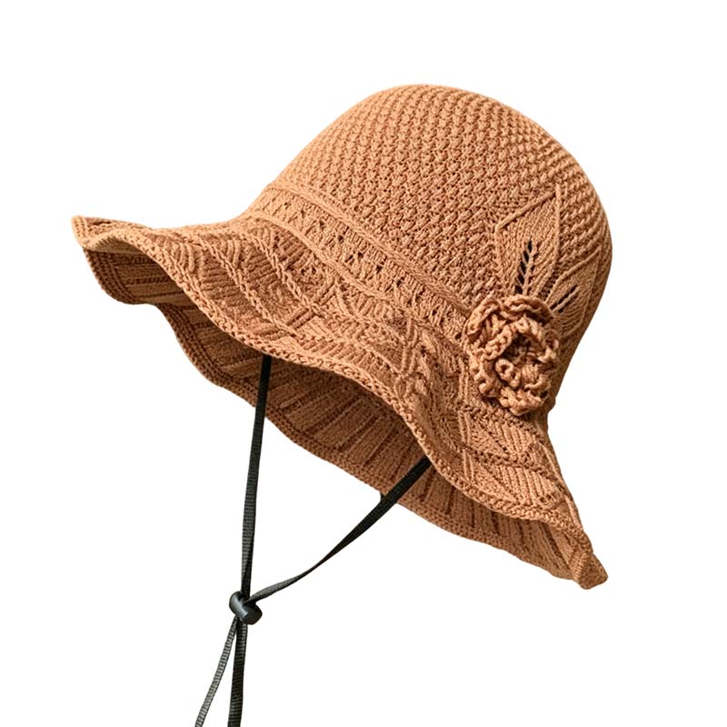 📢⏰👒 PROMO -50% ! Chapeau Bob au Crochet pour Femme avec Fleur – Bord Large, Sangle Menton, 5 Couleurs (Coton)