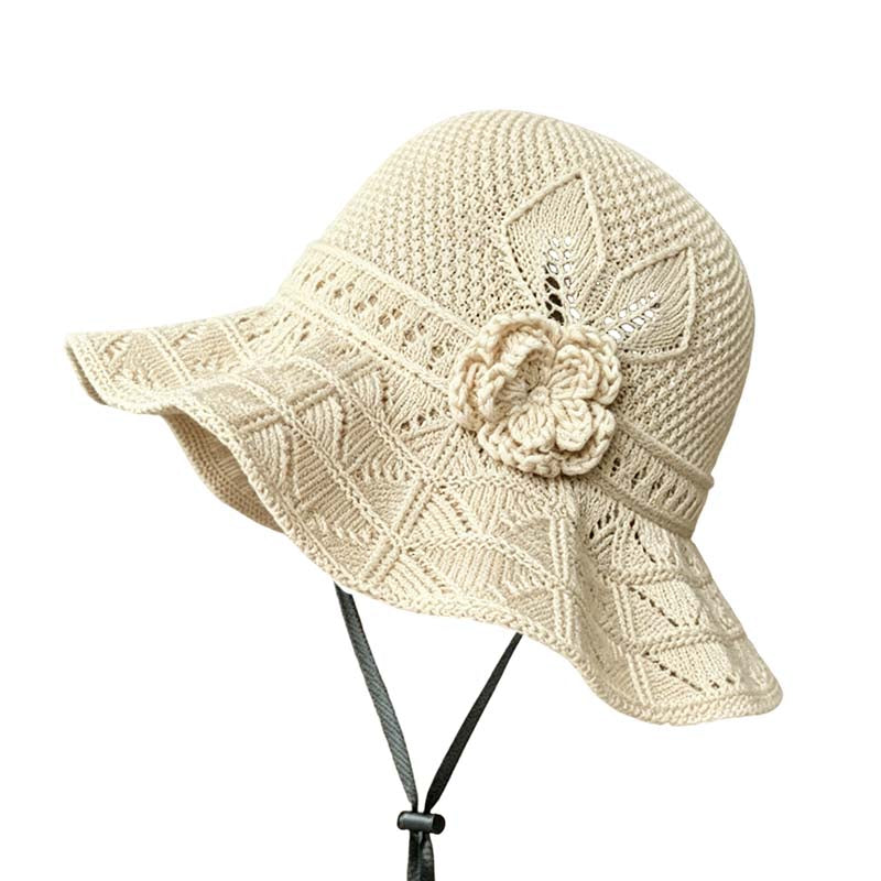 📢⏰👒 PROMO -50% ! Chapeau Bob au Crochet pour Femme avec Fleur – Bord Large, Sangle Menton, 5 Couleurs (Coton)