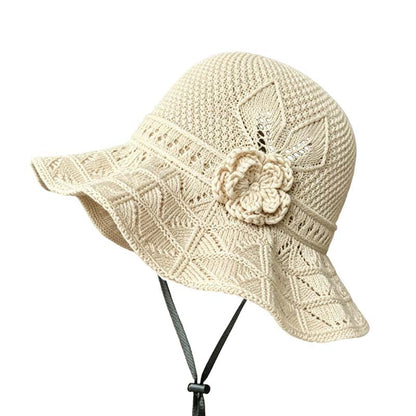 📢⏰👒 PROMO -50% ! Chapeau Bob au Crochet pour Femme avec Fleur – Bord Large, Sangle Menton, 5 Couleurs (Coton)