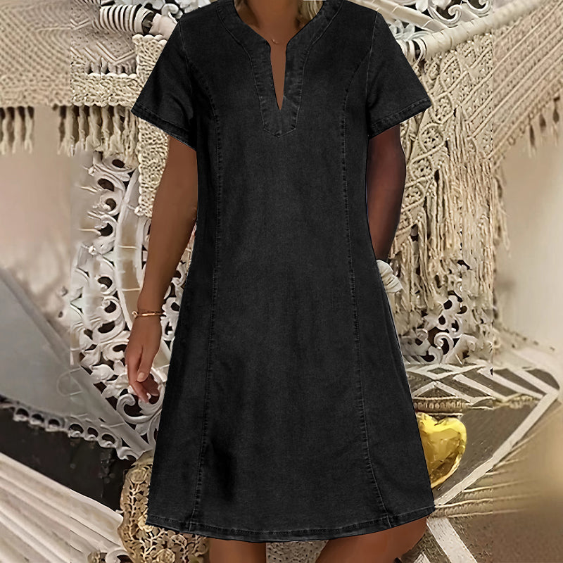 👗 OFFRE LIMITÉE - 50% DE RÉDUCTION ! ✨ Robe en denim pour femmes – Col en V, manches courtes, style décontracté ✨