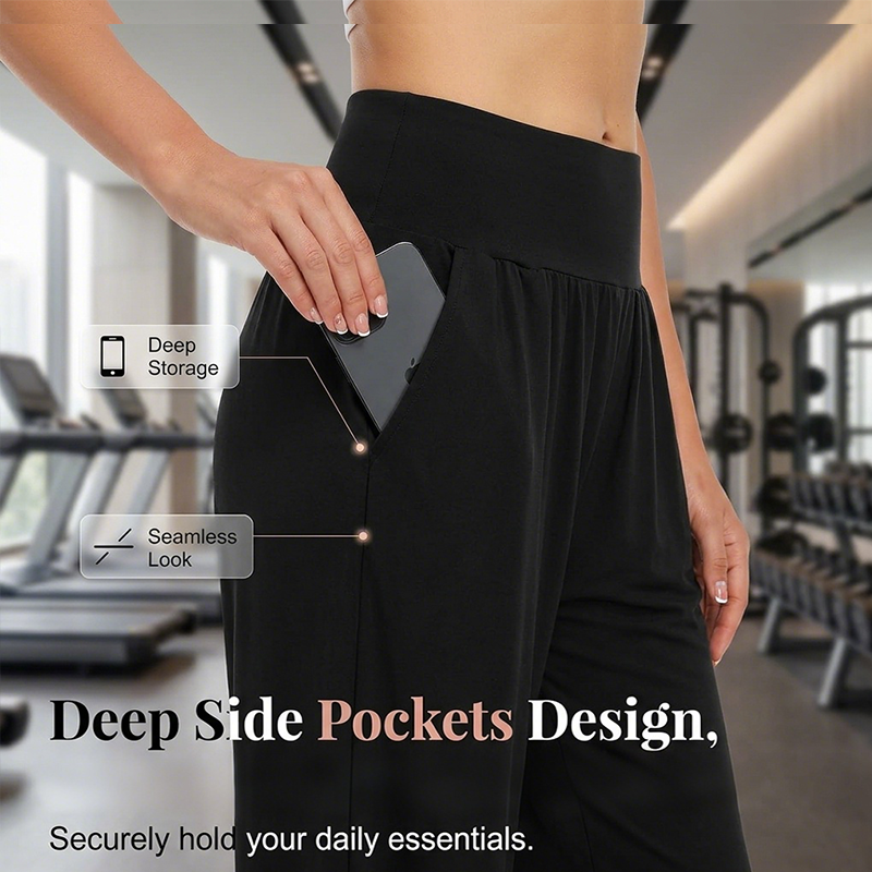 Pantalon de yoga et de détente à taille haute pour femme, avec poche