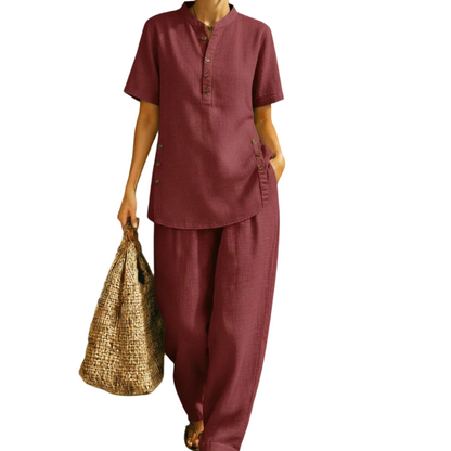 Ensemble deux pièces uni pour femme