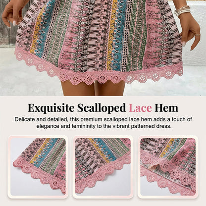 Robe Courte Bohème à Imprimé et Col V pour Femme