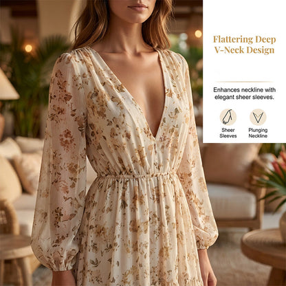 Robe femme florale col V à jupe asymétrique