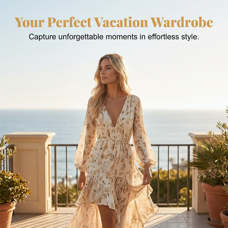 Robe femme florale col V à jupe asymétrique