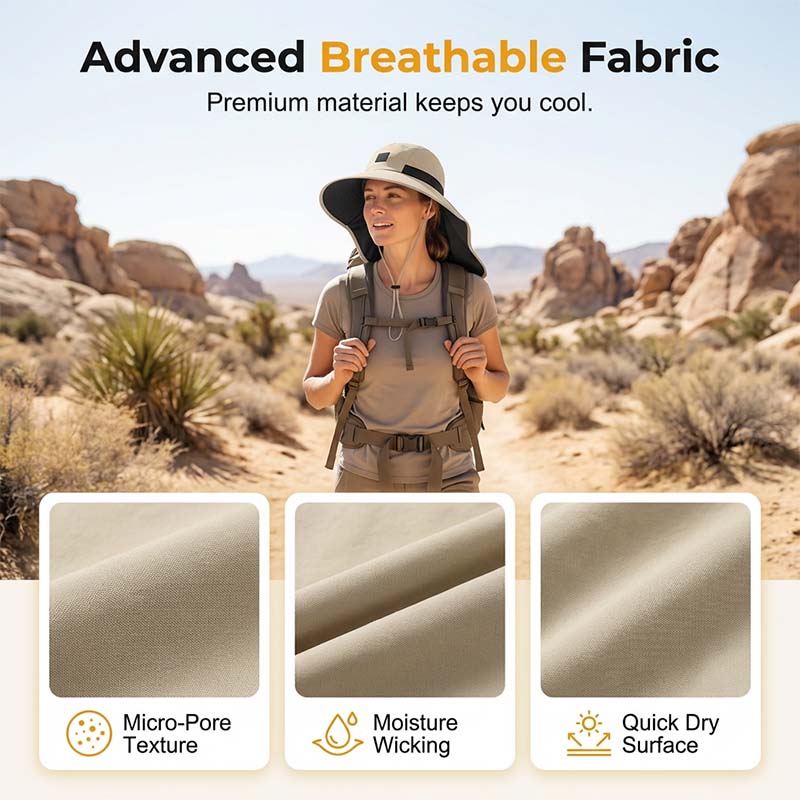 🧢☀️ Chapeau à larges bords avec protection UPF 50+ et cache-cou 🛡️🌿
