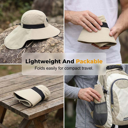 🧢☀️ Chapeau à larges bords avec protection UPF 50+ et cache-cou 🛡️🌿