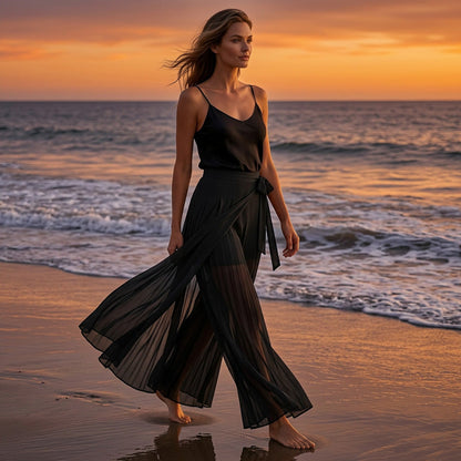Culotte décontractée unie à taille nouée