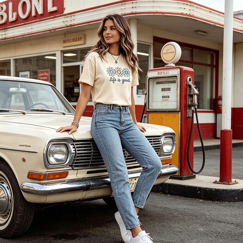 👕 PROMO LIMITÉE 50% DE RÉDUCTION ! ✨ T-Shirt „Life is Good“ – Motif Marguerite, Coton ✨