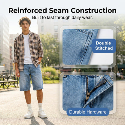 Short en jean décontracté pour homme, à jambes larges
