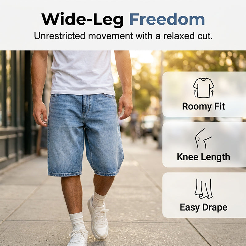 Short en jean décontracté pour homme, à jambes larges