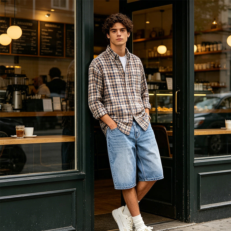 Short en jean décontracté pour homme, à jambes larges