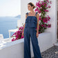 🔥 Jusqu'à -50% sur toute la collection !💙Ensemble coordonné composé d'un caraco à volants et d'un pantalon en tissu respirant