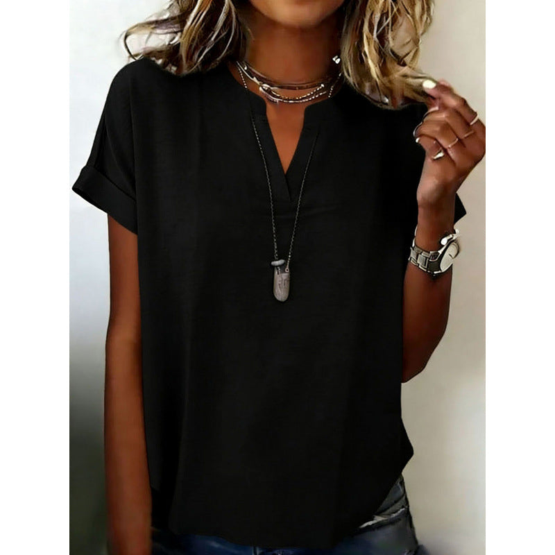 🌸Haut décontracté à manches courtes et col en V pour femme✅ Lightweight & Elegant | Chic du Jour au Soir ✨