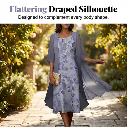 Ensemble femme 2 pièces : robe imprimée et cardigan