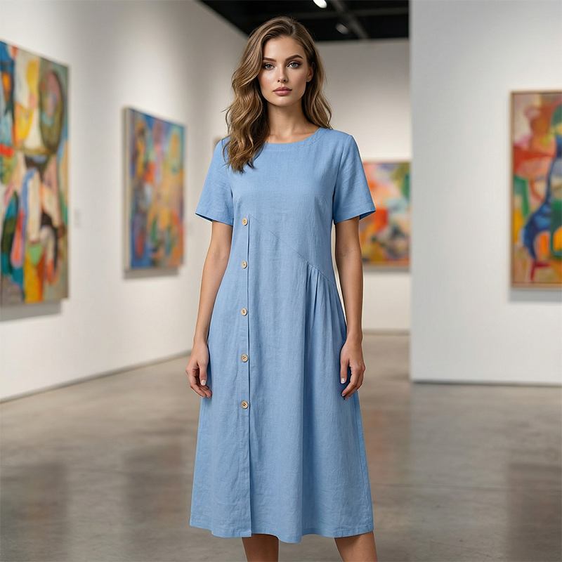 Robe midi femme décontractée à boutons irréguliers