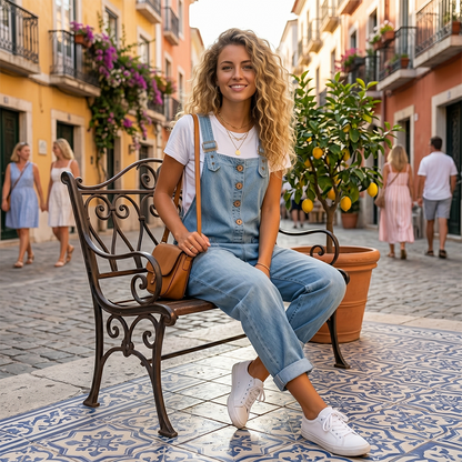 Salopette en jean décontractée et ample pour femme avec poches