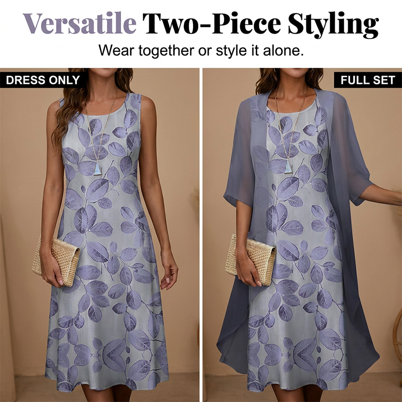Ensemble femme 2 pièces : robe imprimée et cardigan