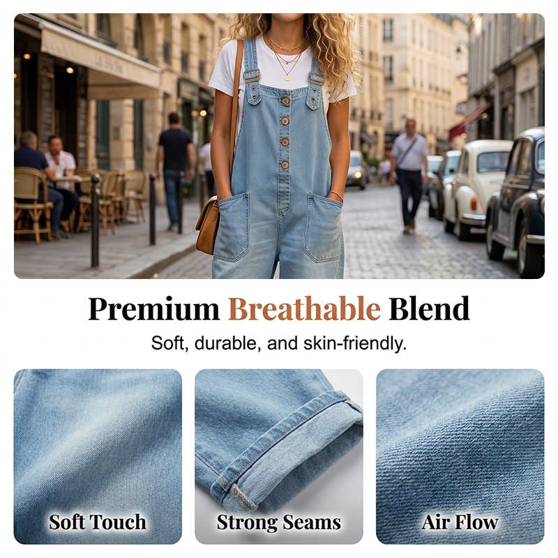 Salopette en jean décontractée et ample pour femme avec poches