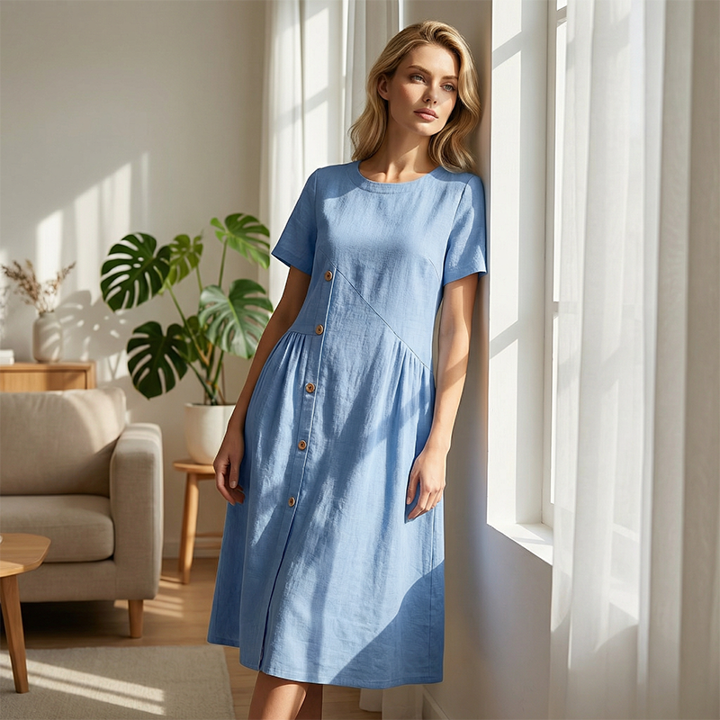 Robe midi femme décontractée à boutons irréguliers