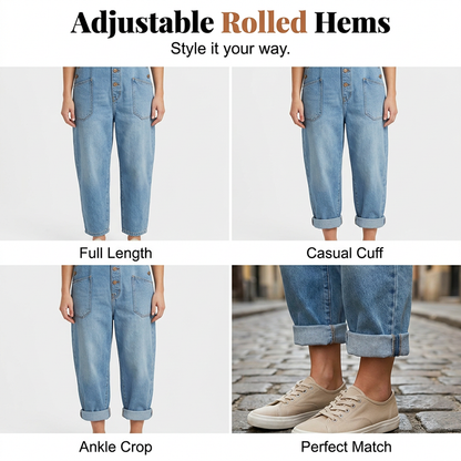 Salopette en jean décontractée et ample pour femme avec poches