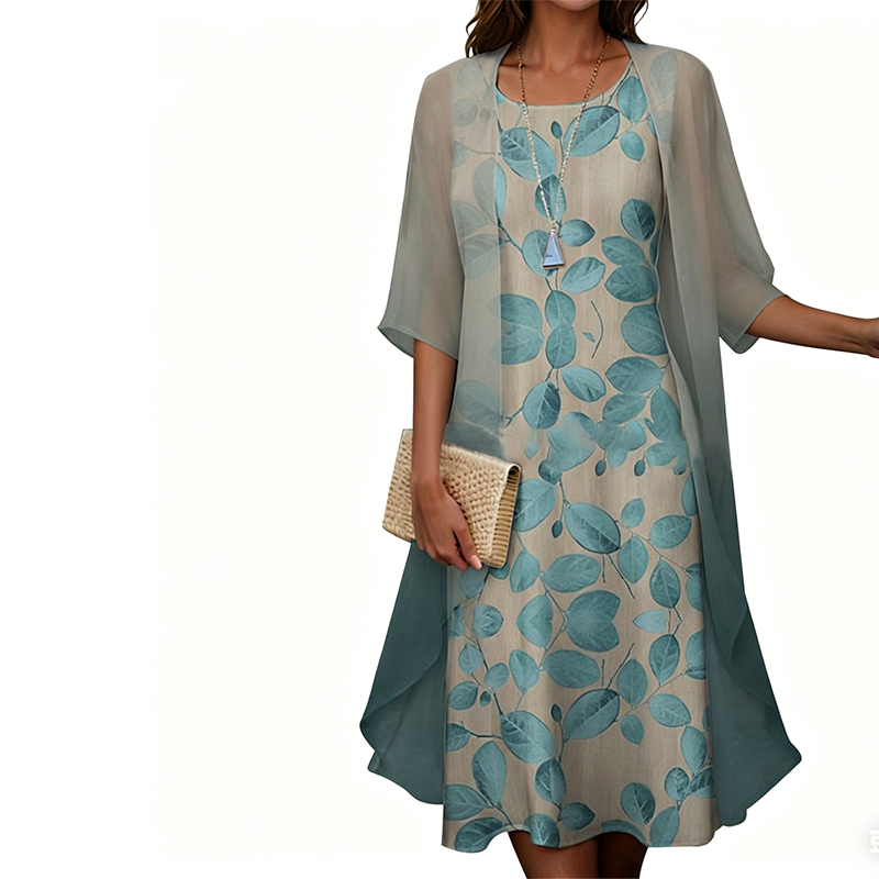 Ensemble femme 2 pièces : robe imprimée et cardigan