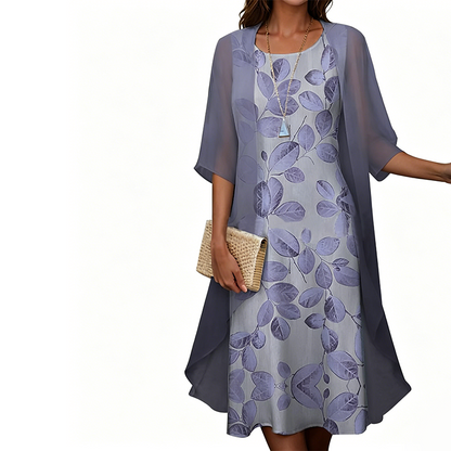 Ensemble femme 2 pièces : robe imprimée et cardigan