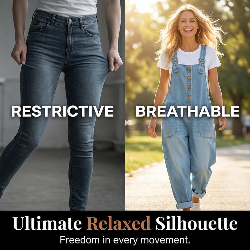 Salopette en jean décontractée et ample pour femme avec poches