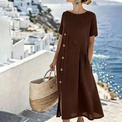 Robe midi femme décontractée à boutons irréguliers