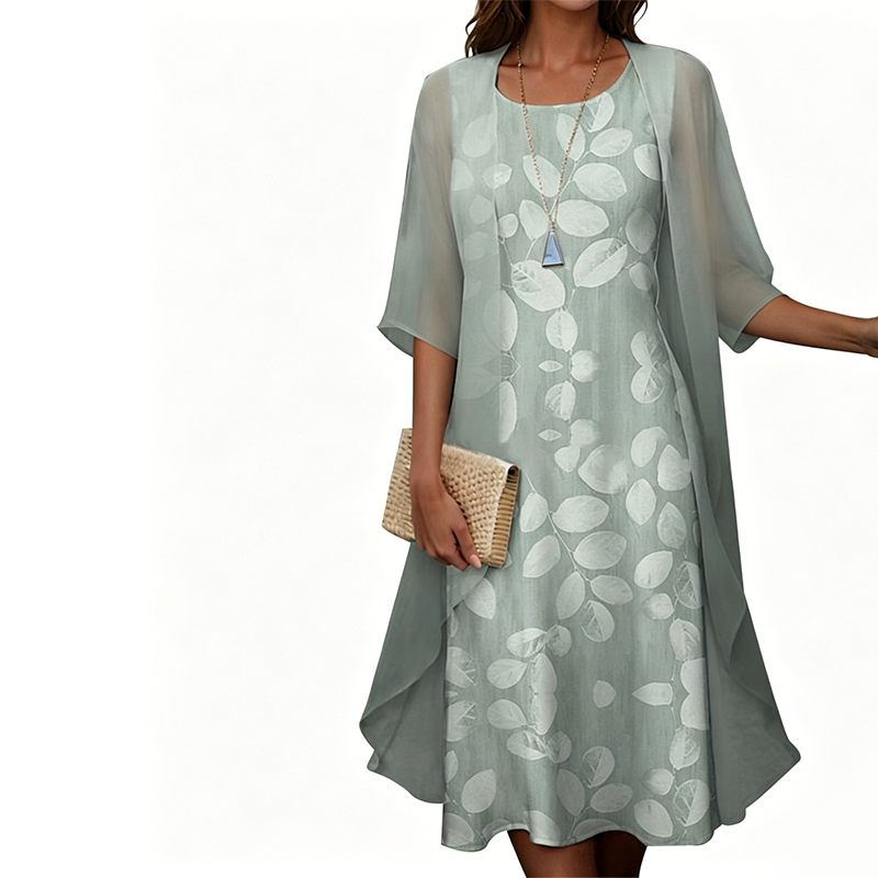 Ensemble femme 2 pièces : robe imprimée et cardigan